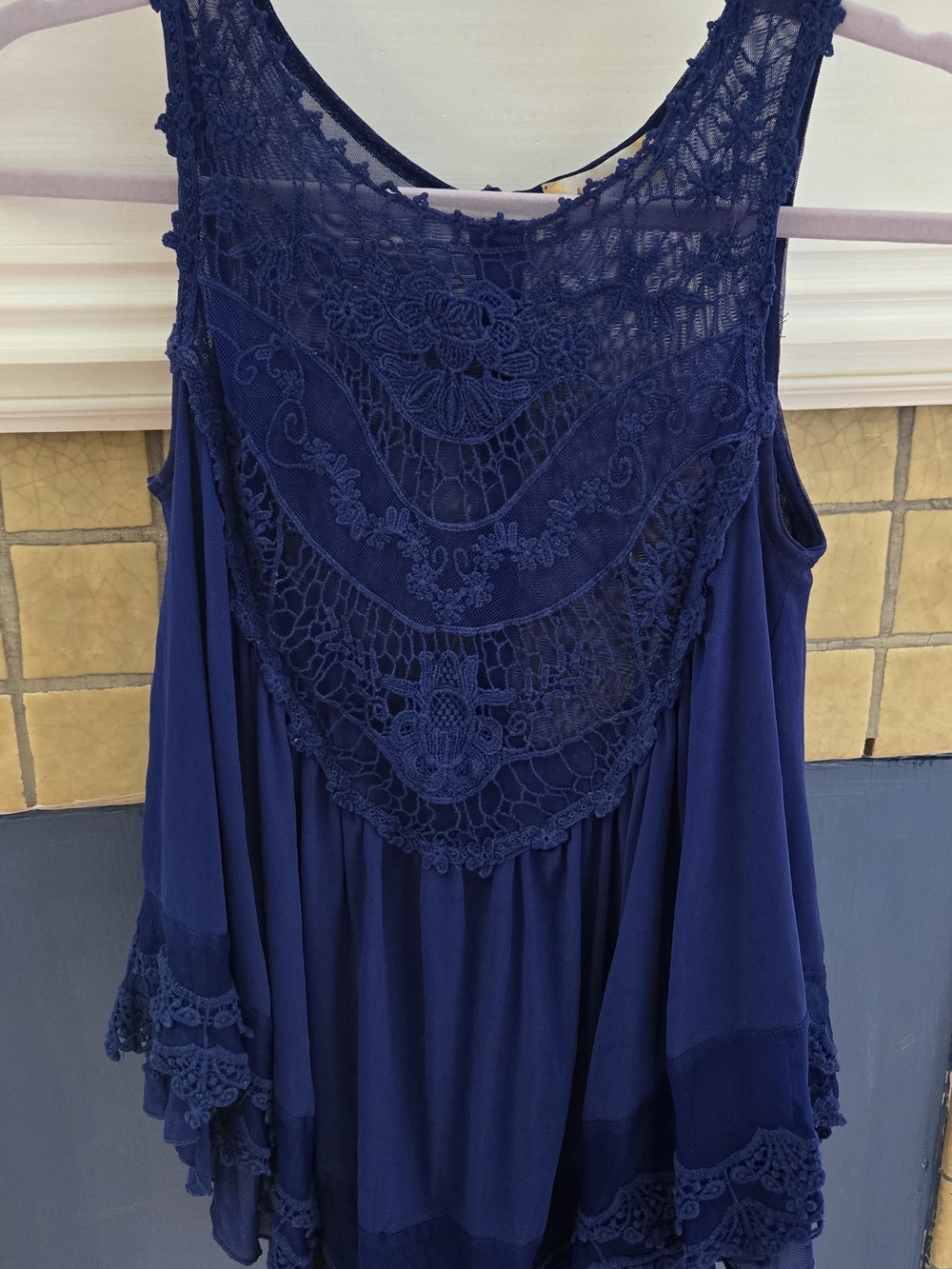 Altar'd State Navy Blue Crochet Back Swing Tank